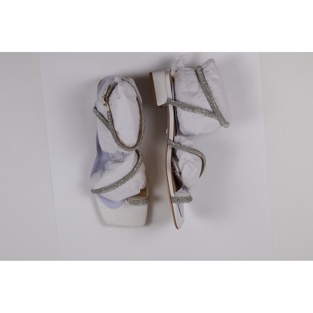 Badgley Mischka Sandal Dakotah Low Block White Crystal Embellished 10 NWT